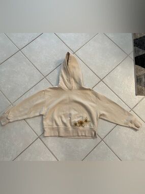 Zara Beige Cropped Hoodie with Subtle Texture
